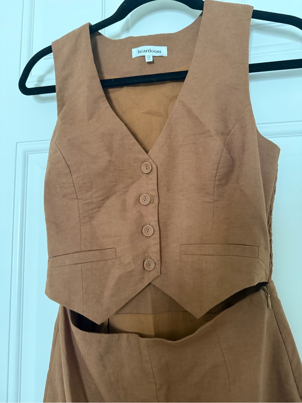 Heartloom Tan Midi Dress with Buttoned Vest